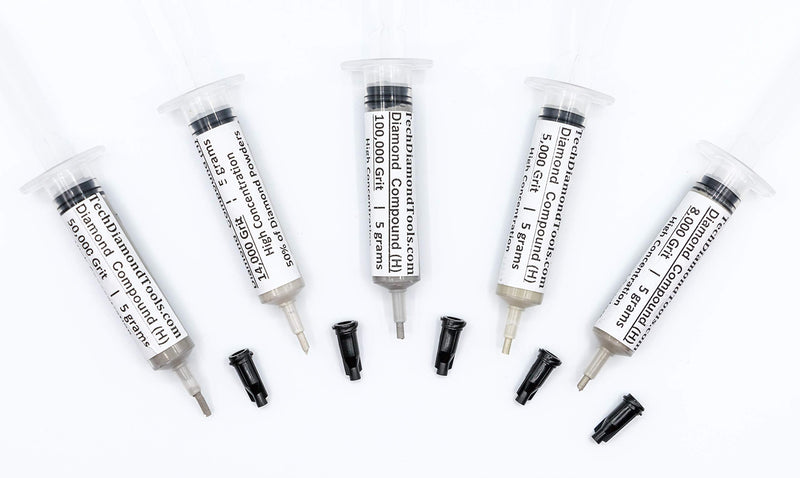 TechDiamondTools Set of 5 Diamond Compound Polishing Paste 5000 8000 14000 50000 100000 Grit for Marble Glass Metal Rock Jewelry Resin Silver Gemstone with High Concentration Diamond Powder USA Made 100000 50000 14000 8000 5000 grit