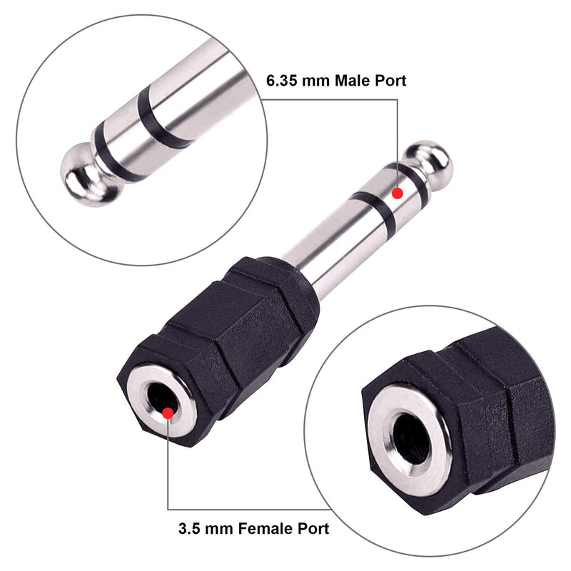 eBoot Headphone Adapter 6.35 mm Male to 3.5 mm Female Stereo Audio Earphone Jack Adapter, 5 Pieces, Black