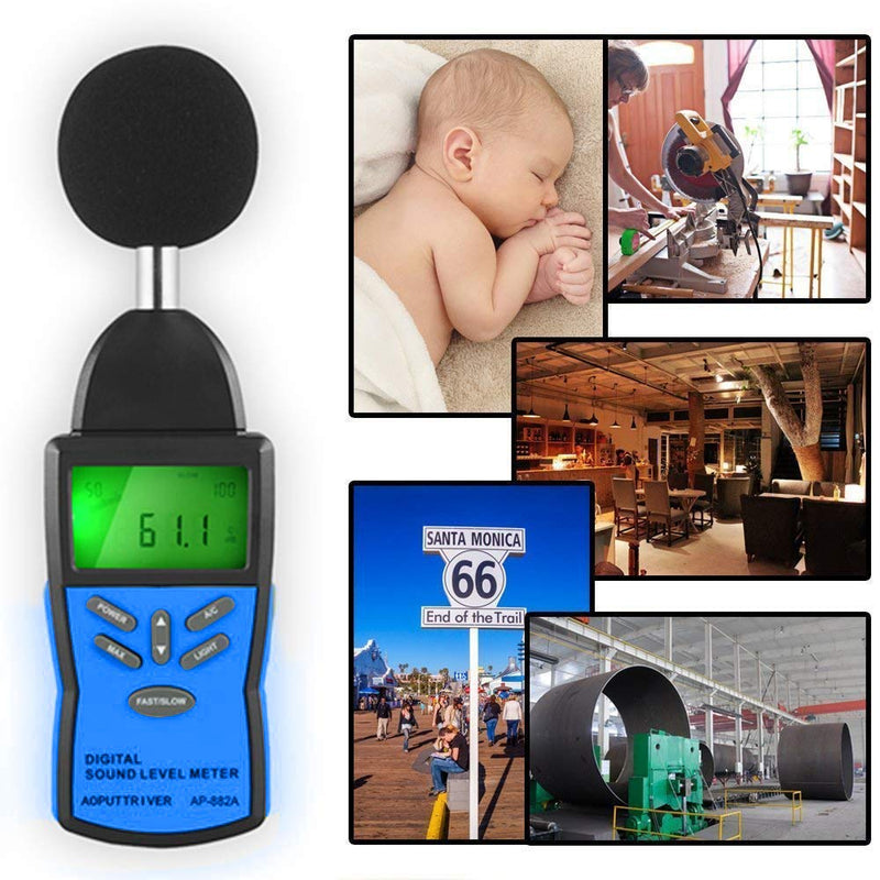 Decibel Meter, Digital Sound Level Meter, Measuring 30dBA~130dBA Portable LCD Display Sound Level Meter A/C Weighted for Home Workshops, MAX/DataHold 2.ap-882a(30~130dba/Dbc)