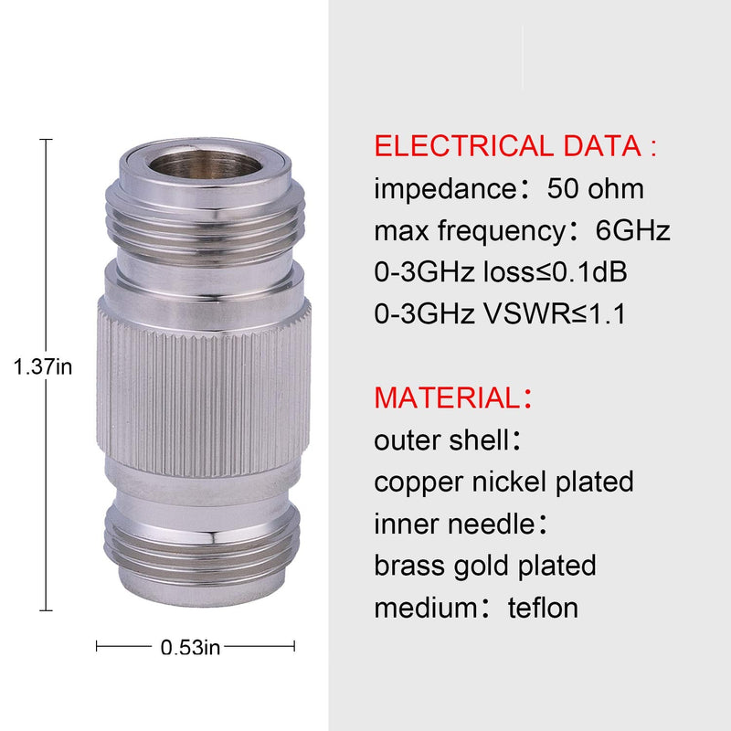 2PCS N Female to N Female Connector RF Coax Cable Adapter Barrel Connectors Double Female Connector Plug by XRDS-RF(NOT for TV)
