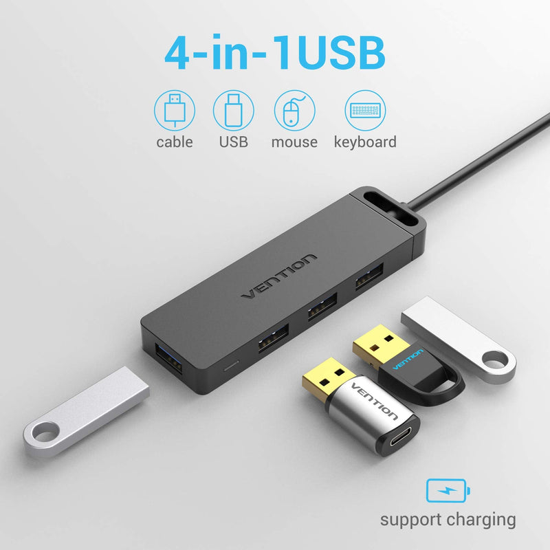 USB Hub, VENTION 4-Port USB 3.0 Hub 3FT Ultra-Slim Data USB Splitter Charging Supported Compatible for MacBook, Laptop, Surface Pro, PS4, PC, Flash Drive, Mobile HDD