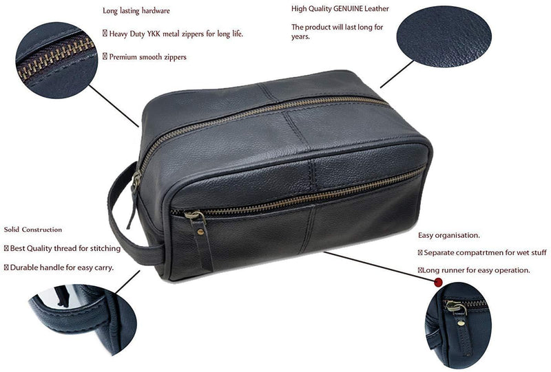 Men's Genuine Leather Toiletry Bag Waterproof Dopp Kit Shaving Bags And Grooming For Travel Groomsmen Gift Men Women Hanging Zippered Makeup Bathroom Cosmetic Pouch Case Make Up kit