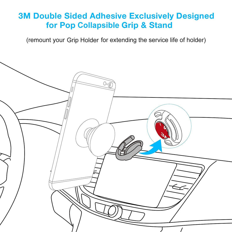 3M Sticky Adhesive Replacement Compatible with Socket Mount Base, volport 10 Pack VHB Sticker Pads for Car Magnetic Phone Holder and 2pcs 1.38 Inches Double Sided Tape for Collapsible Grip & Stand