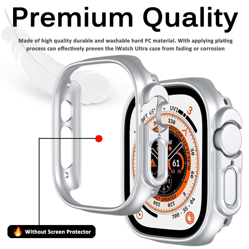 Miimall Compatible Apple Watch Ultra 49mm Case Hard PC Frame [Without Screen Protector] Ultra-Thin Lightweight Woman Man Protective Bumper Shell Case for Apple Watch Ultra 49mm(Silver) Silver