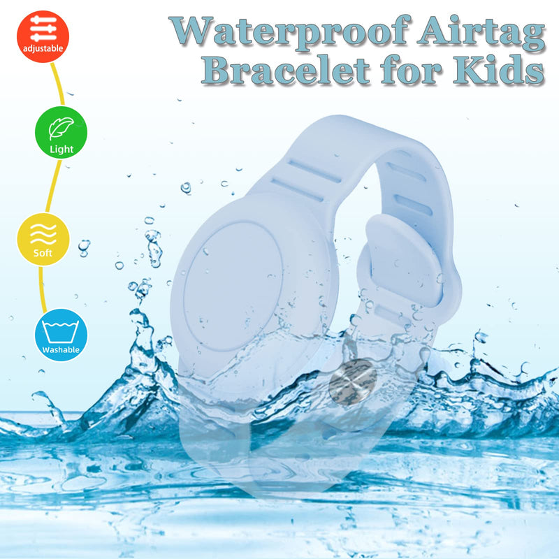 Kids Waterproof Airtag Bracelet Compatible with Apple AirTag, Hidden Silicon Protective Case for Air Tag GPS Tracker Holder, Adjustable Anti-Lost Watch Band for Toddler Child (Blue) Blue