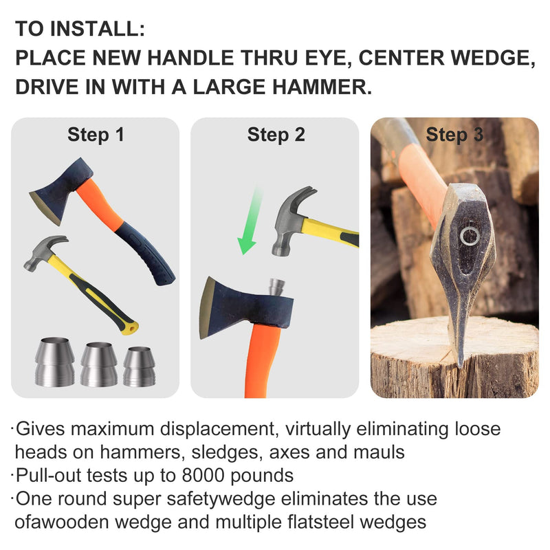 PAGOW 7 Pack Safety Round Handle Wedges, Mauls Handle Wedge Kit, Conical Handle Steel Wedges for Hammer Axe ( 0.30 inch / 0.4 inch / 0.47 inch/ 0.54 inch / 0.62 inch / 0.71 inch / 0.78 inch )