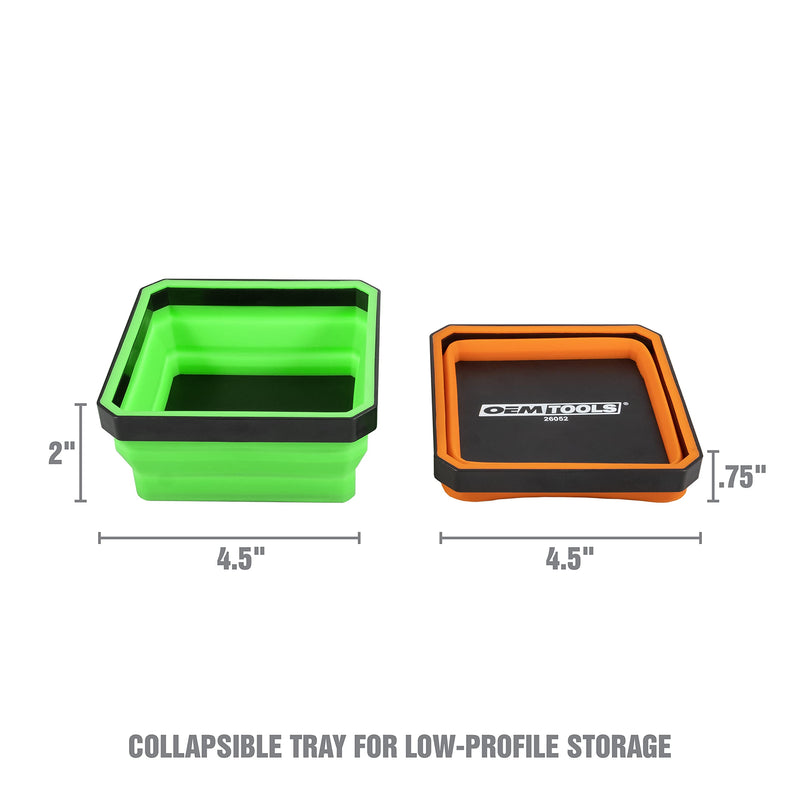 OEMTOOLS 26052 Magnetic Foldable Tray, 4 Pack Collapsible Bowl Set for Small Parts and Tools, Silicone Tray, Red, Blue, Orange, and Green Magnetic Tool Tray Set