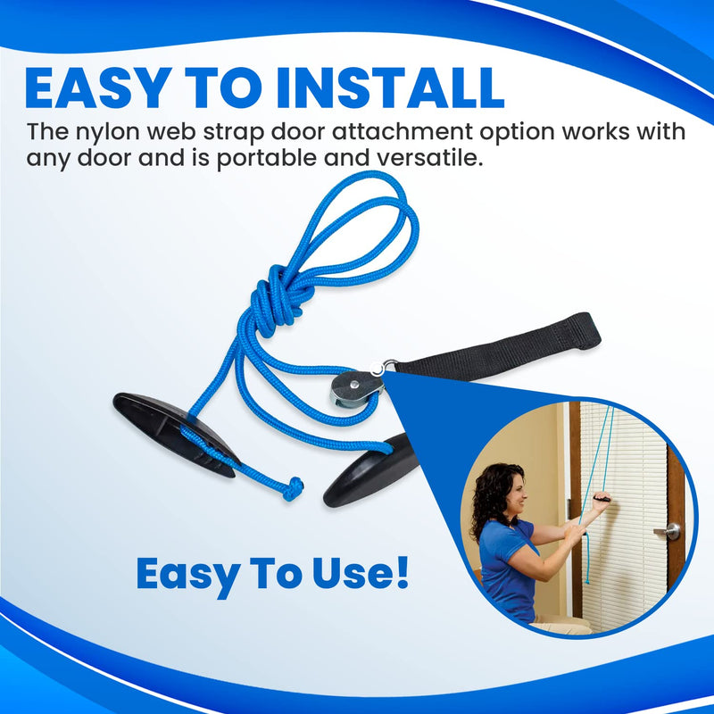 RangeMaster BlueRanger Shoulder Pulley with Patient Guide │ Aids Recovery and Rehabilitation │ Helps Enhance Pain Free Range of Motion │ Adjustable, Web Strap Door Attachment Blue