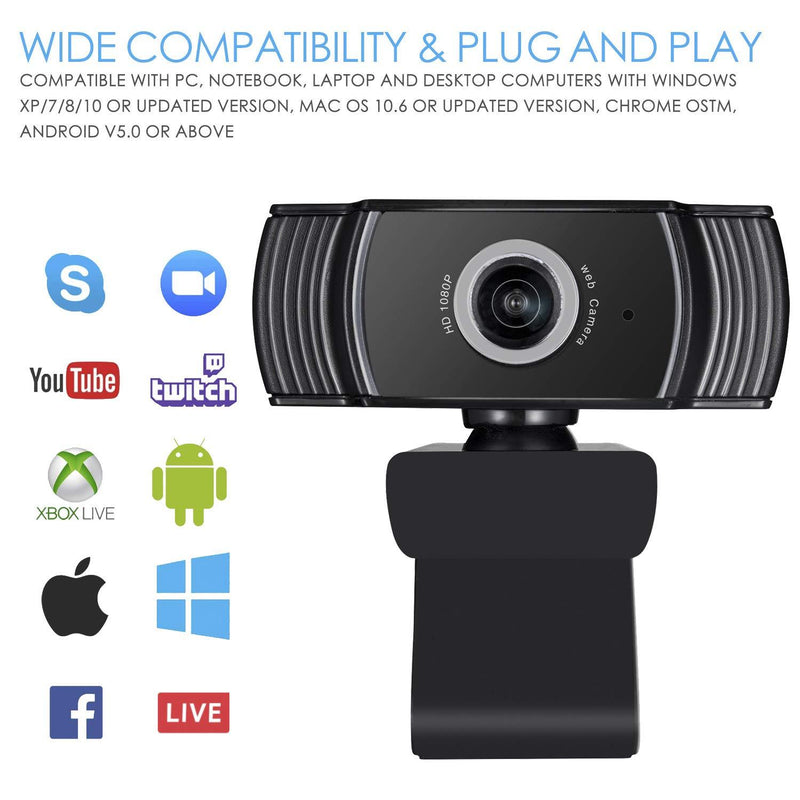 Computer Webcam with Microphone 1080P by Comix, HD Streaming Computer USB Camera for PC Laptop Zoom Conference Skype Video Calling Compatible with Mac OS, Windows, Android TV, Black