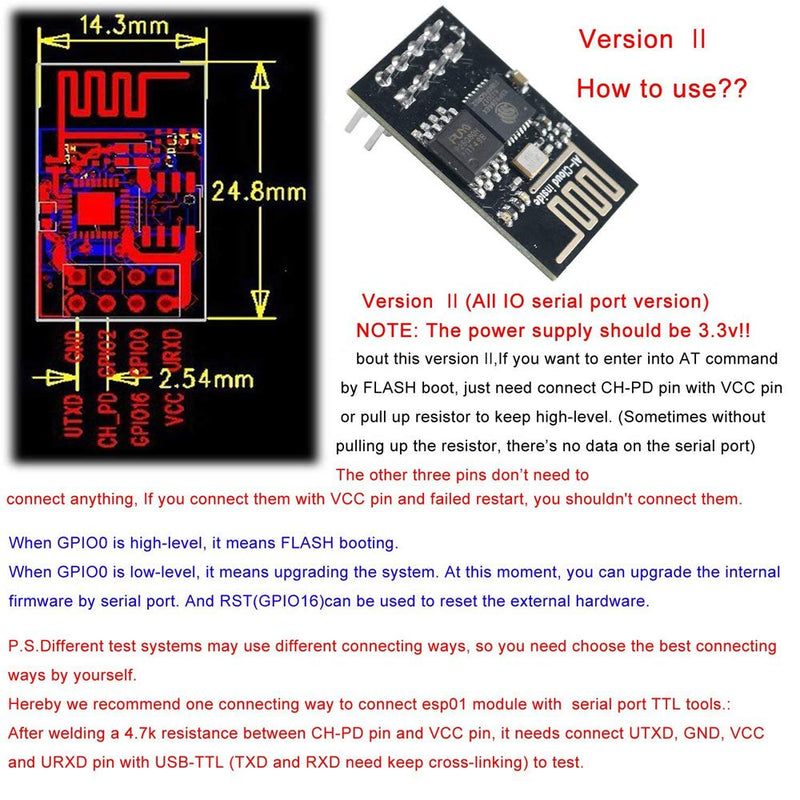 4Pcs ESP8266 Serial Wifi Module ESP-01 Updated Wireless Transceiver Board 3.3V for Arduino
