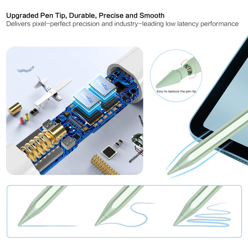 Stylus Pen for iPad, Palm Rejection iPad Pencil for iPad Pro 2021 11/12.9 Inch(2018-2021), iPad 8th Generation, iPad 7/6th, iPad Air 4th/3rd, Upgraded Tilt Sensitivity Magnetic Stylus Pen, Green