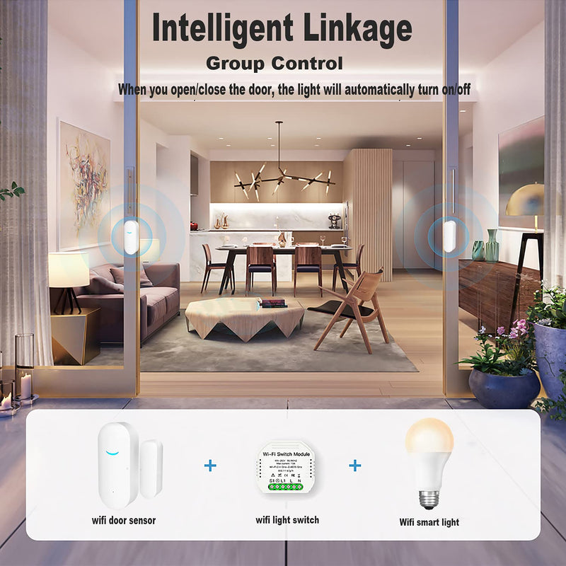 WiFi Wireless Door Window Sensor,TUYA Smart Alarm with Free Notification APP Control Home Security Alarm System, Compatible with Alexa, Google Home, Siri (1-Pack) 1