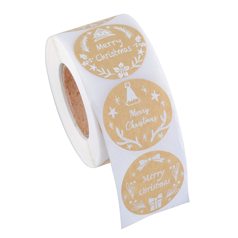 Filhome 1.5" Round Merry Christmas Stickers 500 Labels Per Roll, Holiday Stickers Envelope Seals for Cards Gift Boxes Kraft