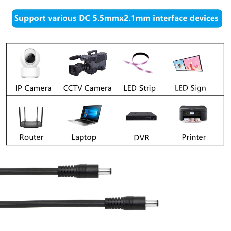 DC to DC Cable,3FT 18AWG DC 5.5MM x 2.1MM Male to Male Plug Power Adapter Cable for LED, CCTV, Car, Monitors,etc(2 Pcs)