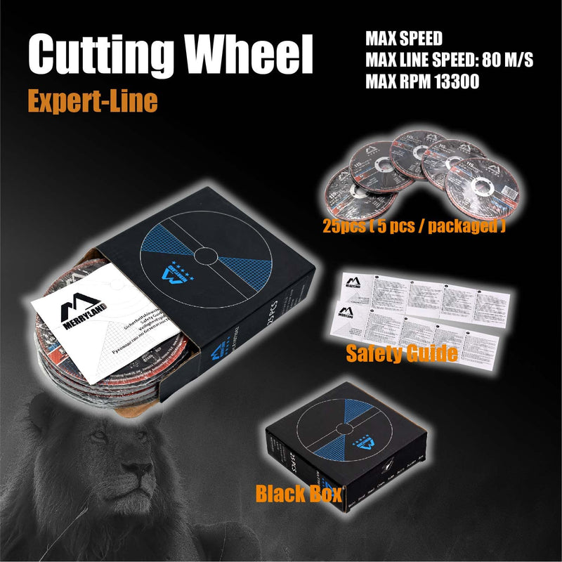 Merryland Cut Off Wheel 4 1/2 inch for Angle Grinder, Metal Cutting Wheel 4.5 X .045 X 7/8 Ultra Thin 25 Pack, Iron Steel Cutting Disc, Expert-Line E11071042 4-1/2 X 0.045 for Steel Metal Iron