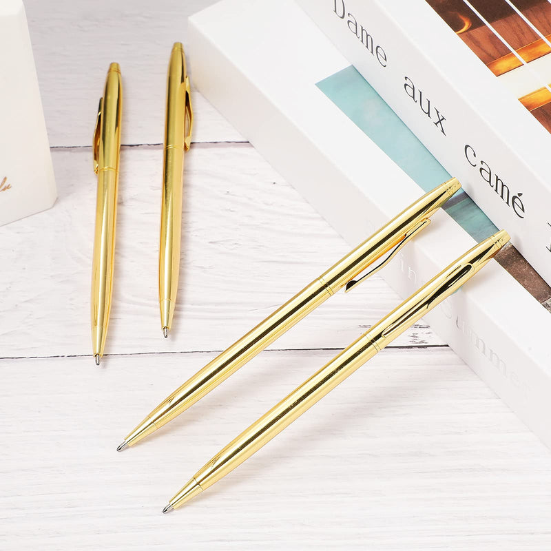 18 Pieces Slim Metallic Retractable Ballpoint Pens Lightweight Black Ink Metal Pens Ballpoint Slim Pens Medium Point 1.0 mm for Business Office Supplies (Gold) Gold