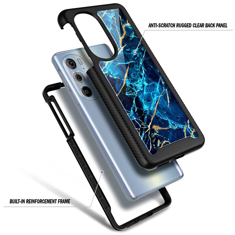 NZND Compatible with Motorola Edge 2022 Case (6.6 Inch) with [Built-in Screen Protector], Full-Body Protective Shockproof Rugged Bumper Cover, Impact Resist Durable Case (Sapphire) Sapphire