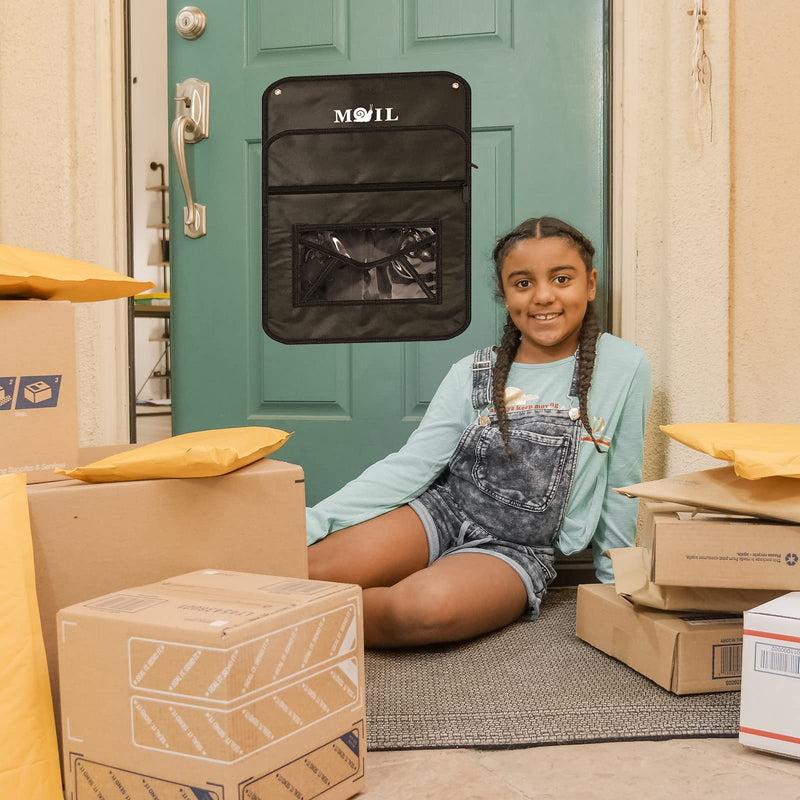 Mail Slot Catcher for Door, Mail Holder Indoor, Black Post Organizer Bag for Letterbox, Space Saving, No Tools and Screws Needed, Suitable for Home, Office, and Garage, Mother's Day Gift