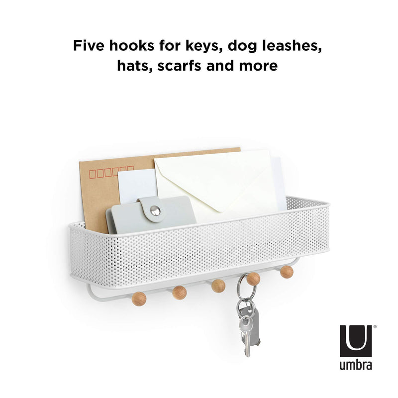 Umbra Estique Entryway Organizer, Great for Storing Keys, Small Accessories, Mail, Wallets and More, White Finish