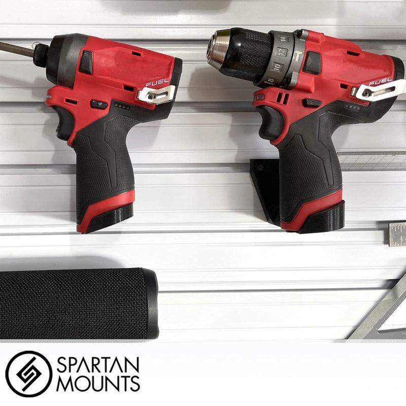 Spartan Mount Wall Hook for Milwaukee M12 Tools Left - 12 Volt Power Tool Holder, High Strength Low Profile Bracket, Convenient Easy Access Garage Organization
