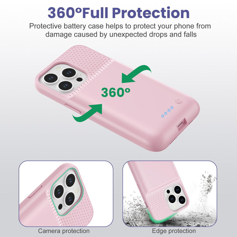 Ekrist Battery Case for iPhone 13/13Pro/14 (6.1 Inch),Real 7500mAh Battery Charging Case Portable Rechargeable Protective Extended Battery Charger Case for iPhone 13/13pro/14,Pink