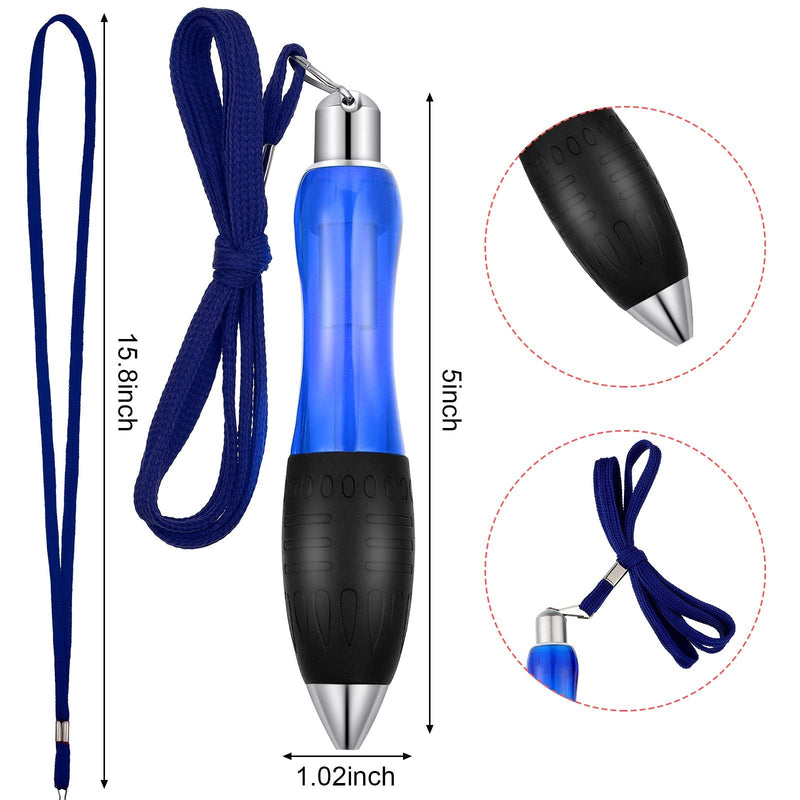 5 Big Fat Pens with 10 Blue Extra Refills Retractable Big Fat Ballpoint Pens Red Body Pens in 5 Colors with Hanging Rope Handwriting Aids for Tremor, Arthritis, Parkinson