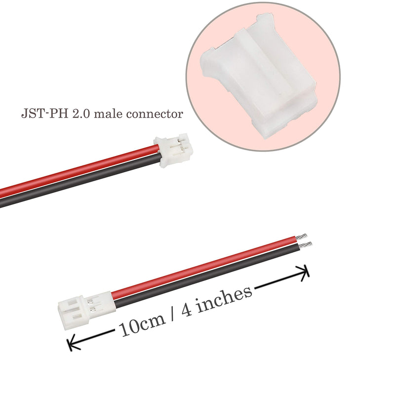 5 Pairs Silicone JST-PH 2.0 Male and Female Connector Cable, SIM&NAT 10cm 20AWG Tiny Whoop Mini JST 2-pin connectors for Battery JJRC H67 H36 Blade Inductrix E010 E013