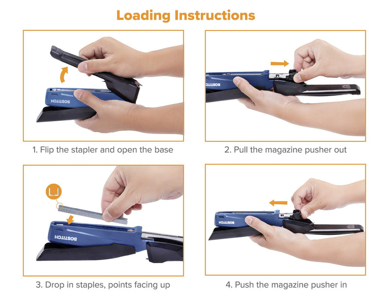 Bostitch Office Executive Stapler - 3 in 1 Stapler - One Finger, No Effort, Spring Powered Stapler, Navy Blue