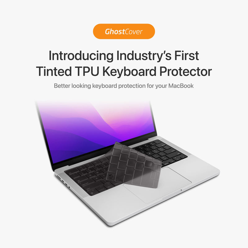 UPPERCASE GhostCover® Premium Ultra Thin Keyboard Cover Protector, Compatible with 2021 2022 M1 Pro/Max MacBook Pro 14" 16" (A2442 A2485) and 2022 M2 MacBook Air 13" (A2681), US (ANSI) Layout, Tinted