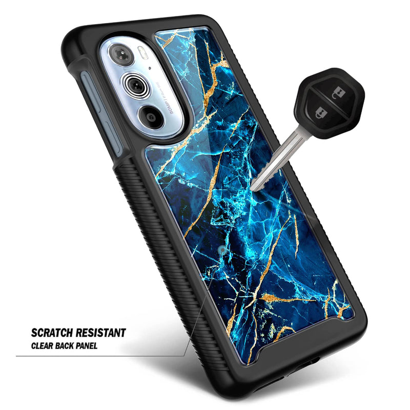 NZND Compatible with Motorola Edge 2022 Case (6.6 Inch) with [Built-in Screen Protector], Full-Body Protective Shockproof Rugged Bumper Cover, Impact Resist Durable Case (Sapphire) Sapphire