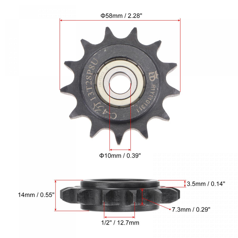 uxcell #40 Chain Idler Sprocket, 10mm Bore 1/2" Pitch 13 Tooth Tensioner, Black Oxide Finish C45 Carbon Steel with Insert Single Bearing for ISO 08B Chains