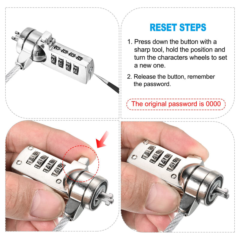 PATIKIL Laptop Cable Lock, 5 Ft Security Cable, 2 Pcs 4 Digit Combination Computer Lock for PC Desktop Notebook, Silver 1.5m