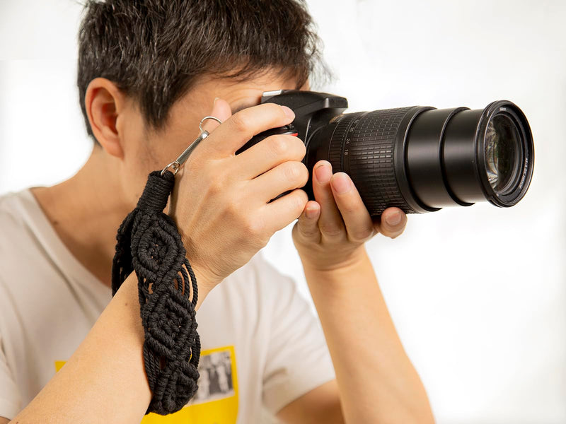 Clysuply Boho Macrame Camera Wrist Strap Rapid Fire Secure Camera Hand Strap Wrist Grip Camera Straps Black