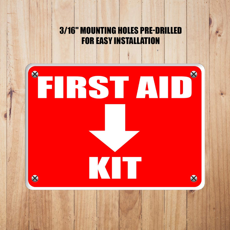 2 Pack First Aid Safety Sign For Emergency Kit, Clear Visible 7" x 10", Easy To Install, Durable Water Resistant for Indoor and Outdoor Use