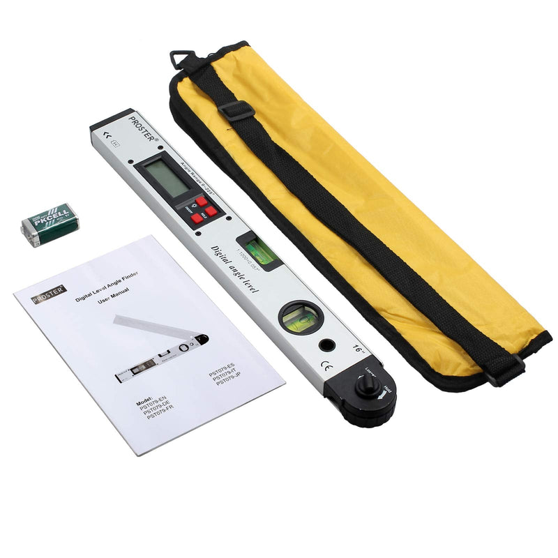 Proster 0-225° Digital Angle Finder LCD Protractor Angle Gauges Spirit Level 400mm/16 inch Vertical Horizontal Dual Spirit Level for Carpenter Woodworking Home Decoration white
