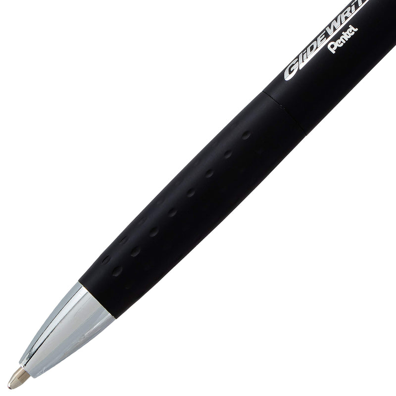 Pentel GlideWrite Executive Ballpoint Pen, (1.0mm) Medium line, Black Metal Barrel, Black Ink (BX970ABP) Black Barrel 1 Pack