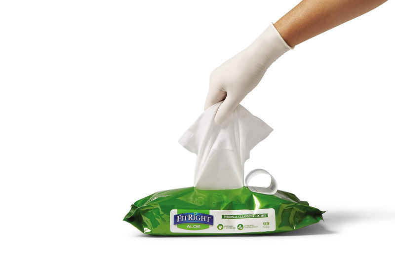 Medline-MSC263654 FitRight Aloe Personal Cleansing Cloth Wipes, Scented, Pack of 48, 8 x 12 inch Adult Large Incontinence Wipes