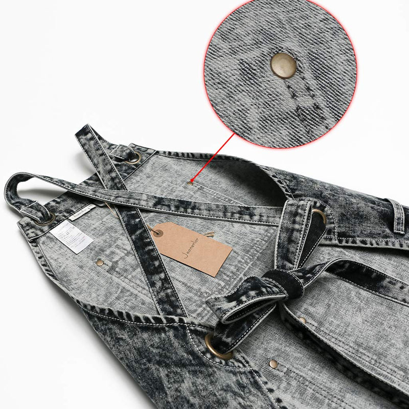 Jeanerlor - Denim Apron With Pockets for Women and Men - Washing Style | Adjustable S to XXL Adjustable:S to L Black