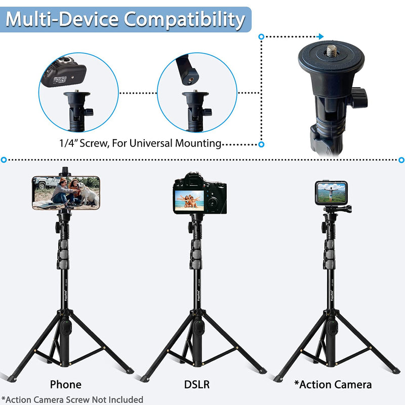 Fugetek 51" Professional Selfie Stick & Tripod, Phone Holder, Extendable, Bluetooth Remote, Portable All in One, Heavy Duty Aluminum, Compatible with iPhone & Android Devices, Non Skid Feet, Black