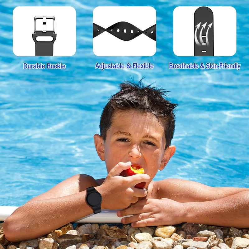 R-fun Waterproof Air Tag Bracelets for Kids [2 Pack] Compatible with Apple Air Tag Tracker with Soft Silicone,Anti Lost GPS Trackers Case Cover for Kids,Black/Glow Blue Black/Glow Blue