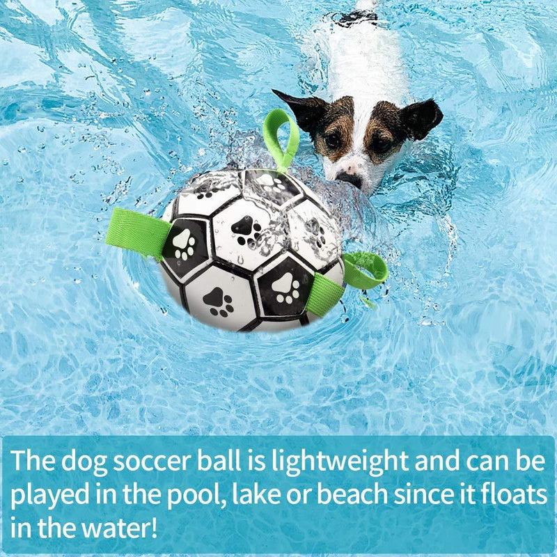 Dog Toys Soccer Ball with Grab Tabs, Interactive Dog Toys for Tug of War, Puppy Birthday Gifts, Dog Tug Toy, Dog Water Toy, Durable Dog Balls for Dog Medium-Green