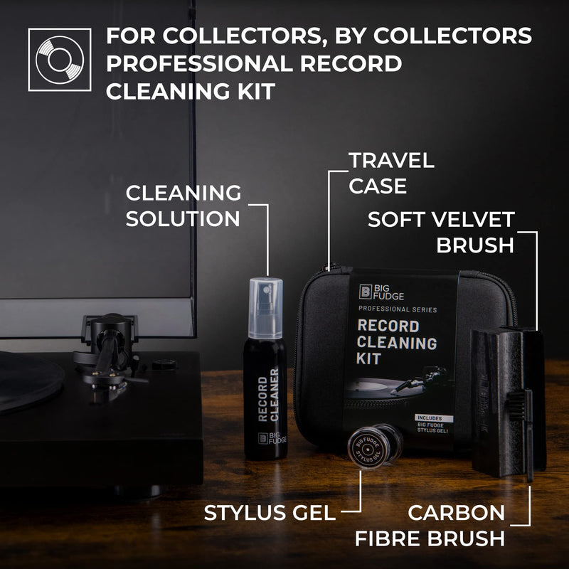 BIG FUDGE Professional Series Vinyl Record Cleaning Kit - Includes Velvet Vinyl Cleaner Brush, Cleaning Fluid & Stylus Gel - Padded Storage Case â€¦