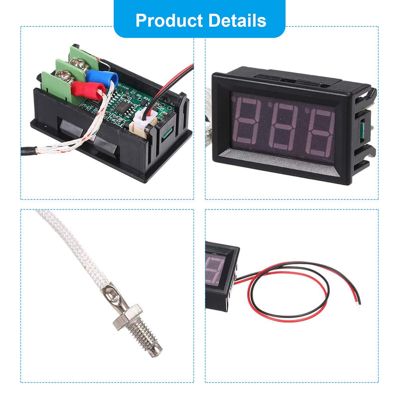RUIZHI Industrial High Precision Thermometer, -30~800℃ 12V Temperature Meter with K-Type Thermocouple M6 Probe