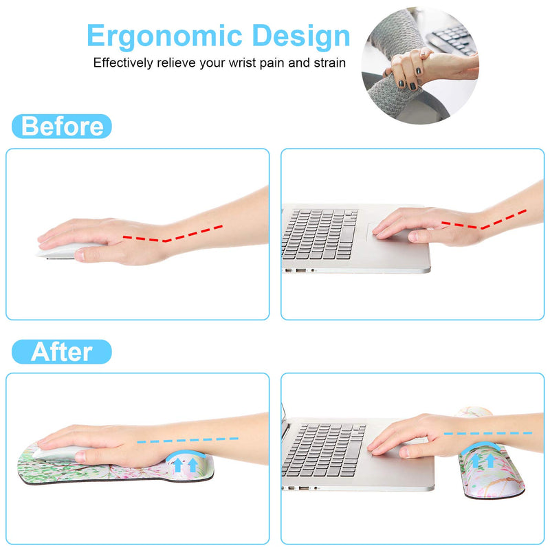 Ergonomic Mouse Pad with Wrist Support and Keyboard Wrist Rest Pad, iDonzon Cute Wrist Pad with Non-Slip Rubber Base and Raised Memory Foam, Easy Typing & Pain Relief, Flower