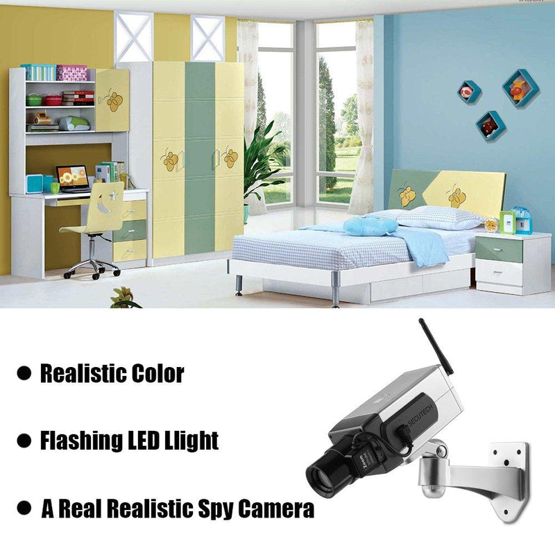 Zerone Fake Security Camera, Fake Bullet CCTV Waterproof Auto Rotation Movement Security Camera Surveillance System with Realistic Look Flashing LED for Indoor & Outdoor Title