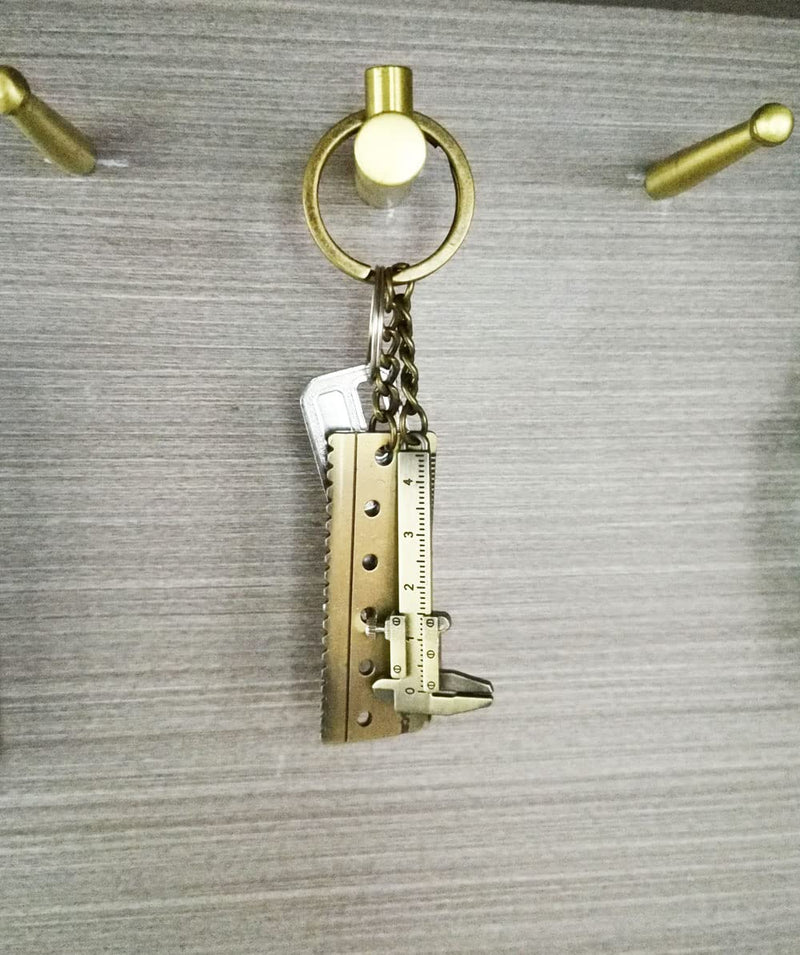 Hyamass 6Pcs Retro Mini Vernier Caliper and Straightedge Keychain Zinc Alloy 3D Movable Vernier Caliper Key Chain Precision Miniature Pocket Vernier Caliper Keyring