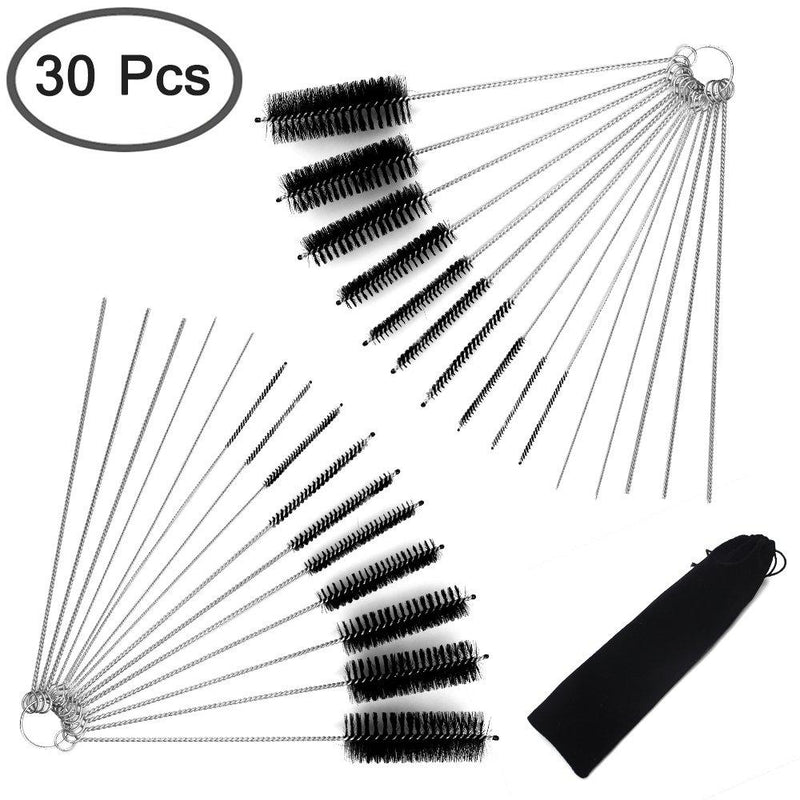 DanziX Nylon Tube Brush Cleaner, 2 Sets of Pipe Cleaning Brush Kit Total 30 PCS with Free Pouch for Drinking Straws Glasses Keyboards Jewelry - 20 Brushes+10 Needles