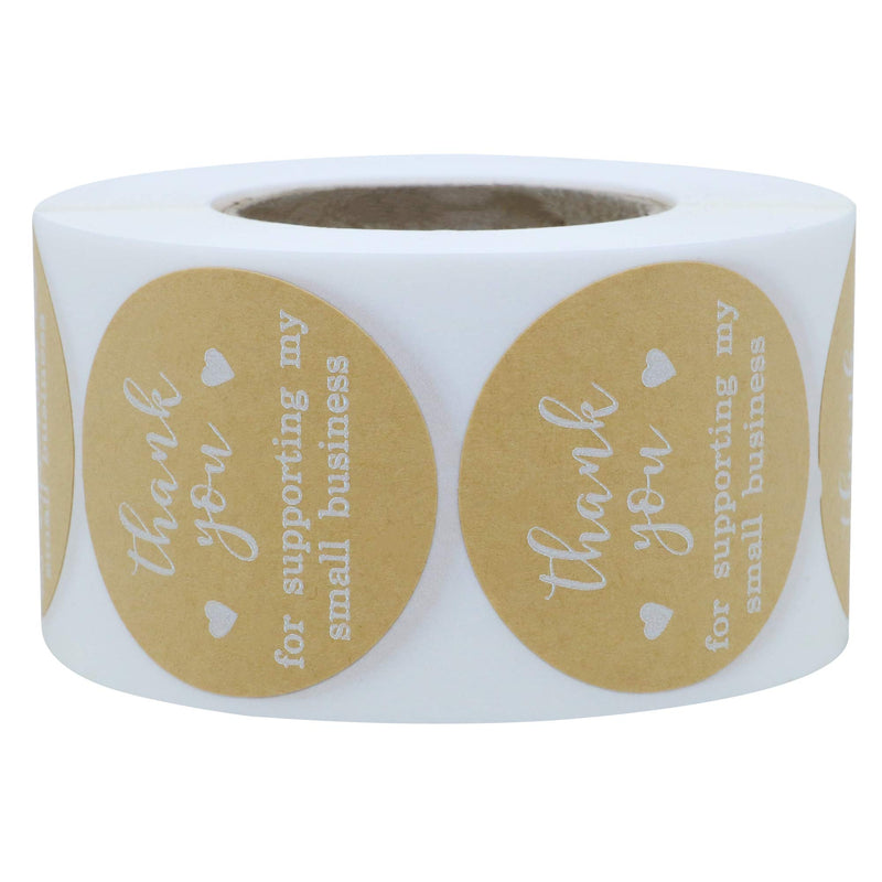 Hybsk Kraft Thank You for Supporting My Small Business Stickers with White Font 1.5 Inch Round / 500 Labels Per Roll