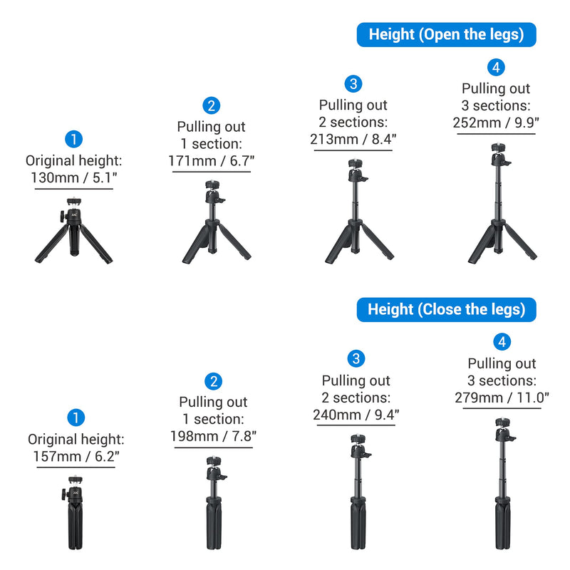 JJC 2 in 1 Selfie Stick Extension Pole and Extendable Mini Tripod for Sony ZV-E10 ZV-1 RX100 VII A6000 A6100 A6300 A6400 A7C Canon EOS M50 M6 Mark II G7X Mark III II Panasonic G100 GX85 G7 G9 & More Extendable Mini Tripod & Selfie Stick