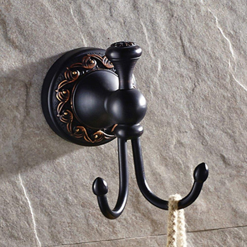 Leyden Oil Rubbed Bronze Towel Hooks, Antique Robe Hooks Brass Coat Double Clothes Hanger for Bathroom Double ORB